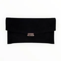 Lodi Black Suede Clutch Bag - Silver Hardware