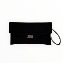 Lodi Black Suede Clutch Bag - Silver Hardware