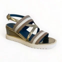 Marco Moreo White/Taupe & Gold Wedge Sandal