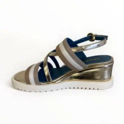 Marco Moreo White/Taupe & Gold Wedge Sandal
