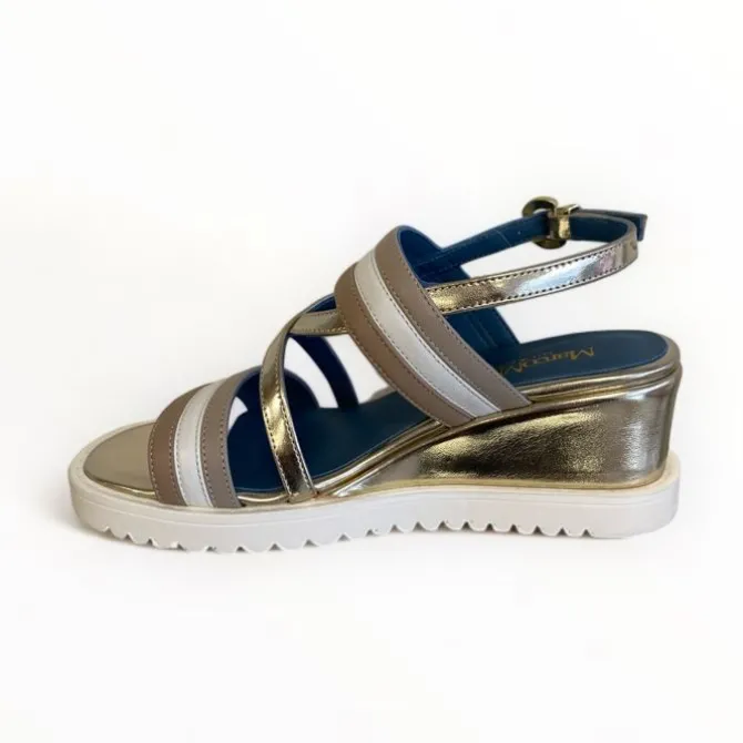 Marco Moreo White/Taupe & Gold Wedge Sandal