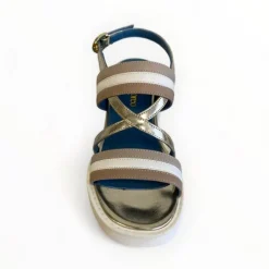 Marco Moreo White/Taupe & Gold Wedge Sandal