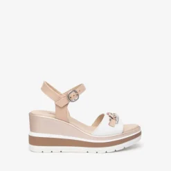 Nerogiardini White & Nude Wedge Sandal