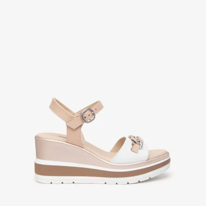 Nerogiardini White & Nude Wedge Sandal