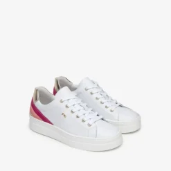 Nerogiardini White Trainer With Gold And Pink Trim