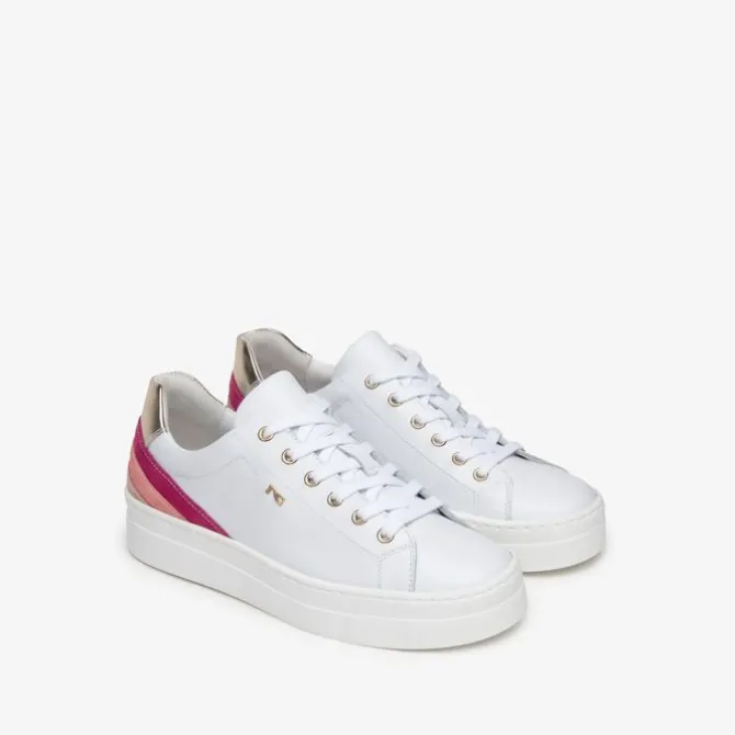 Nerogiardini White Trainer With Gold And Pink Trim