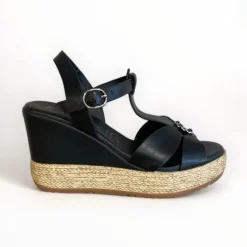 Repo Black Leather Wedge Sandal