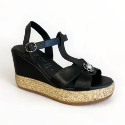 Repo Black Leather Wedge Sandal
