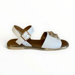 Repo White Leather Flat Sandal