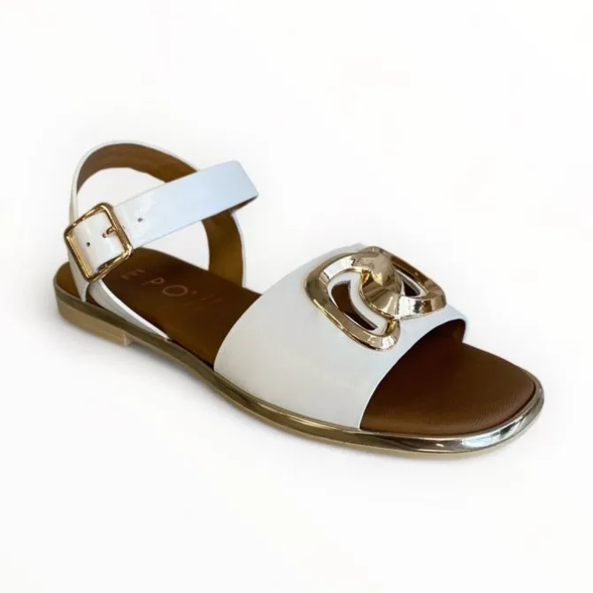 Repo White Leather Flat Sandal