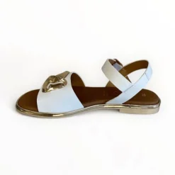Repo White Leather Flat Sandal