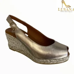 Viguera Gold Peep Toe Espadrille