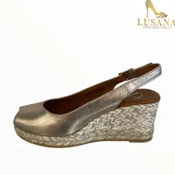 Viguera Gold Peep Toe Espadrille